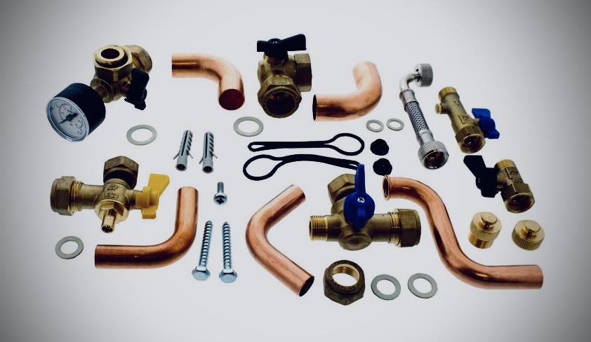 Boiler parts kit — valves, copper pipework, fittings and pressure gauge