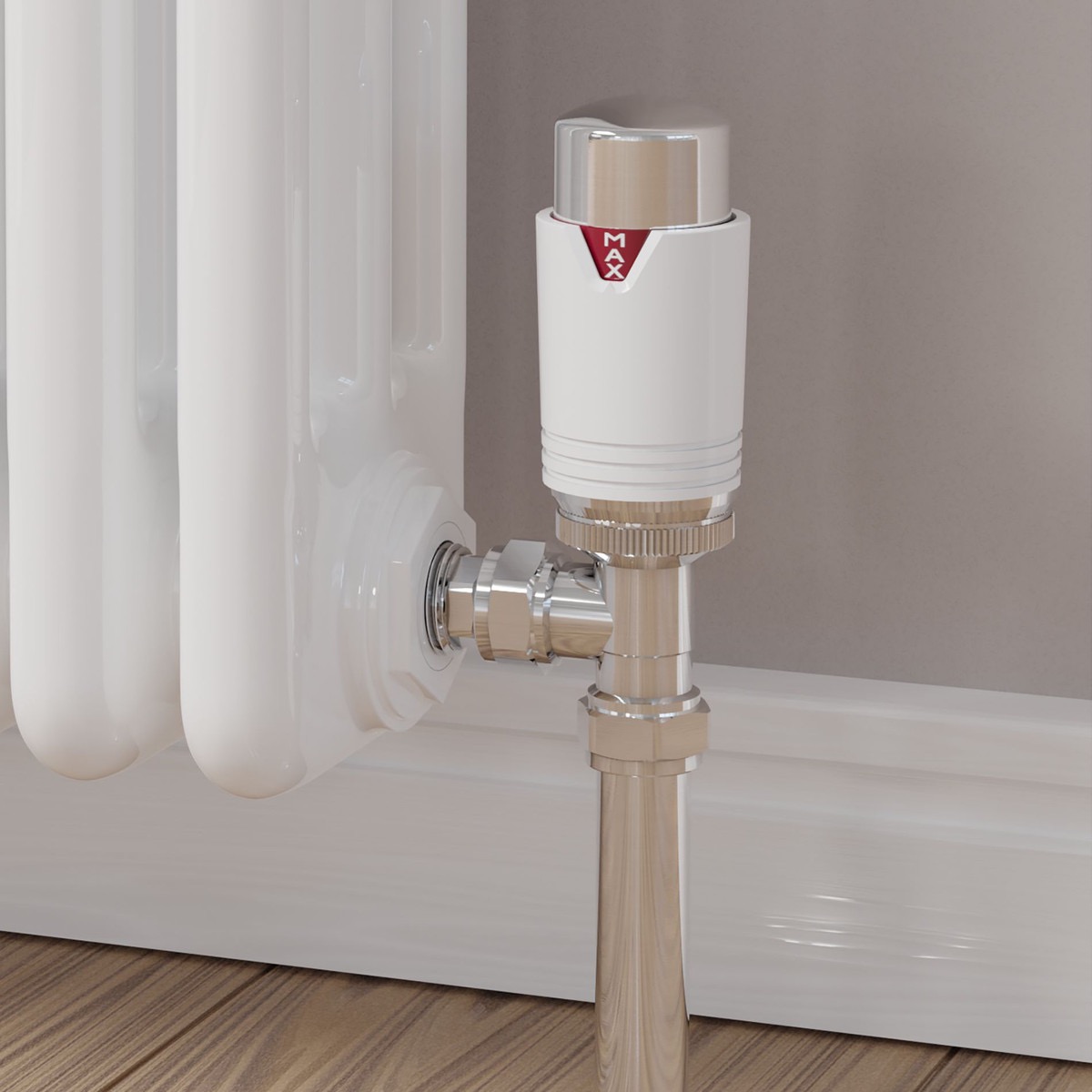 Cast iron column radiator with a modern thermostatic radiator valve