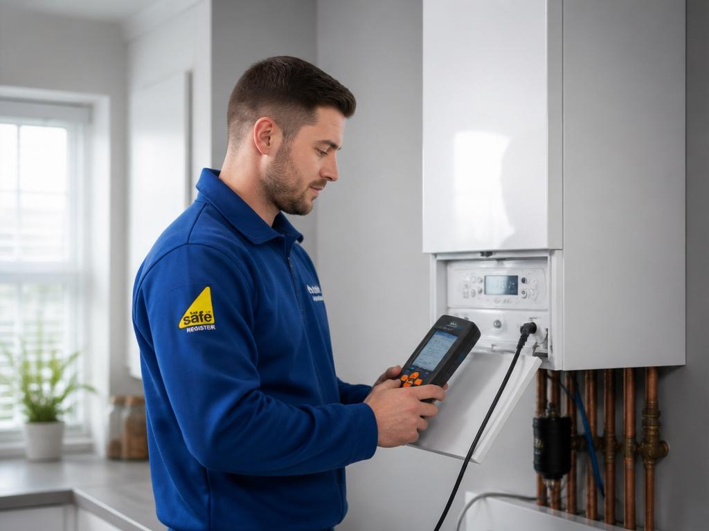 Gas Safe engineer diagnosing a boiler with professional equipment